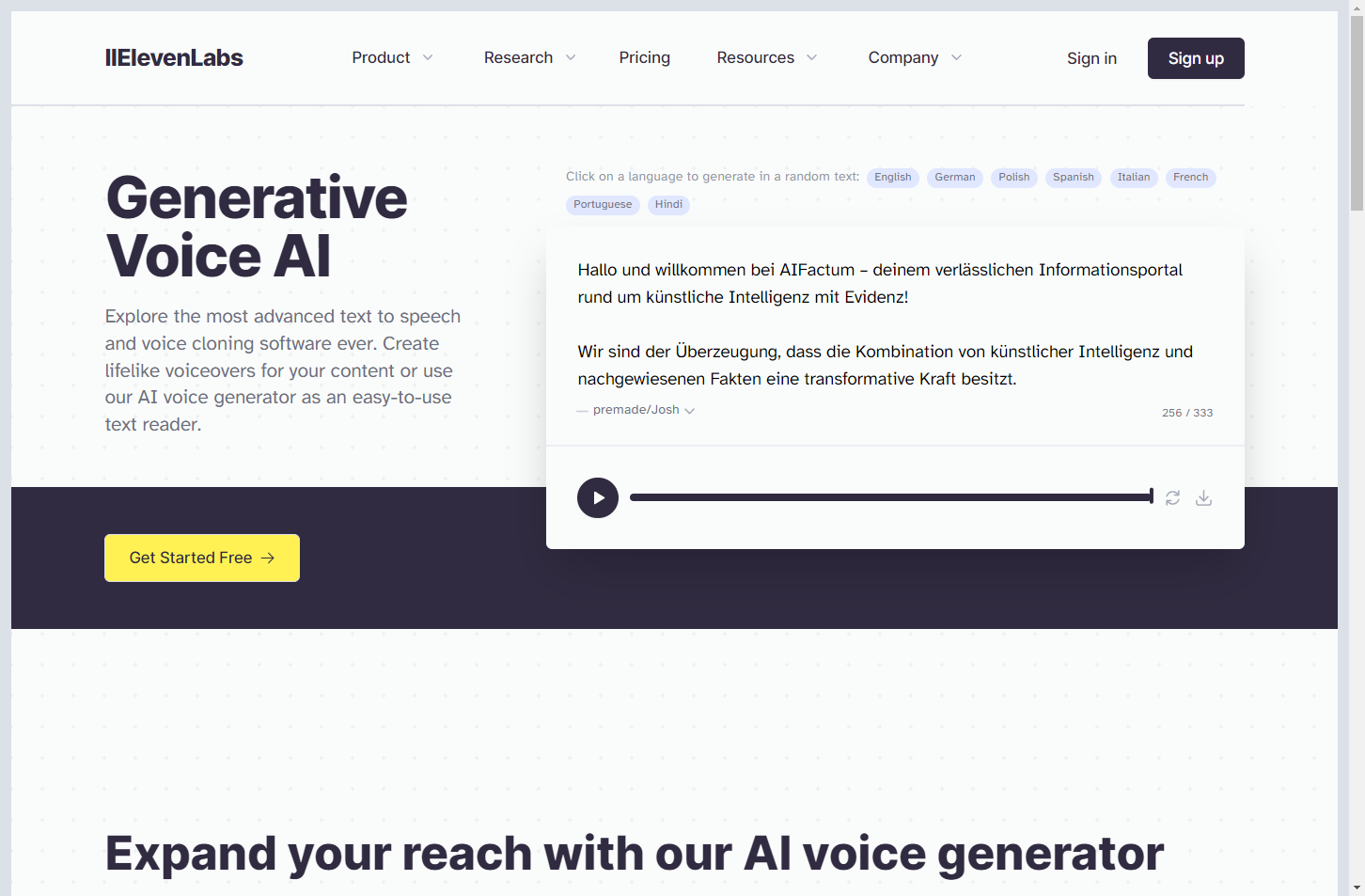 AIFactum KI-Tools - Generative Voice AI von elevenlabs.io