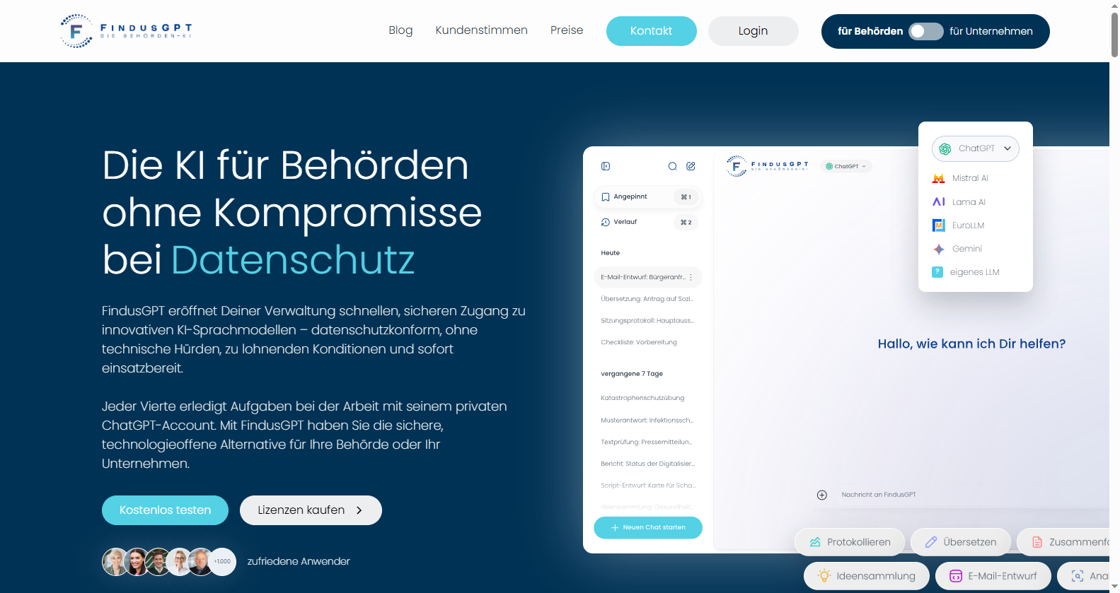 AIFactum KI-Tools FindusGPT: Die KI-Plattform für Behörden und Verwaltung Screenshot